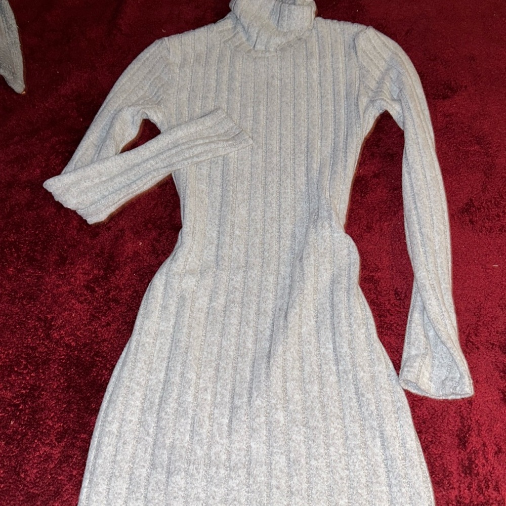 Gray long sleeve turtleneck dress. Side 3